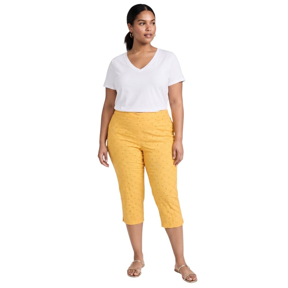 Ashley Stewart Eyelet Capri Pants Yellow Lined 18W